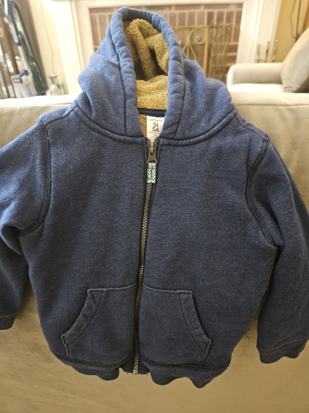 Carter's Navy Hooded Zip Fleece with Tan Sherpa Interior